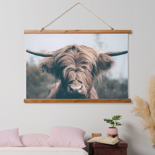 Highland cow portrait hanging tapestry