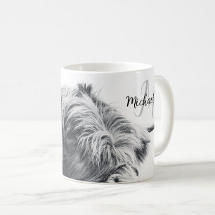 Highland cow portrait initial monogram black white coffee mug