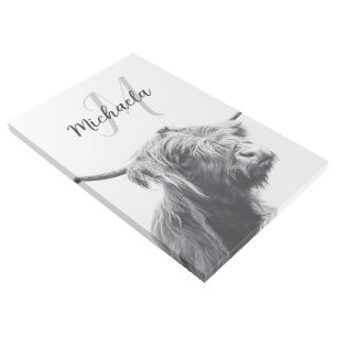 Highland cow portrait initial monogram black white gallery wrap