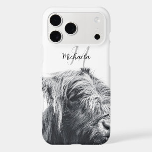 Highland cow portrait initial monogram black white iPhone 17 pro max case