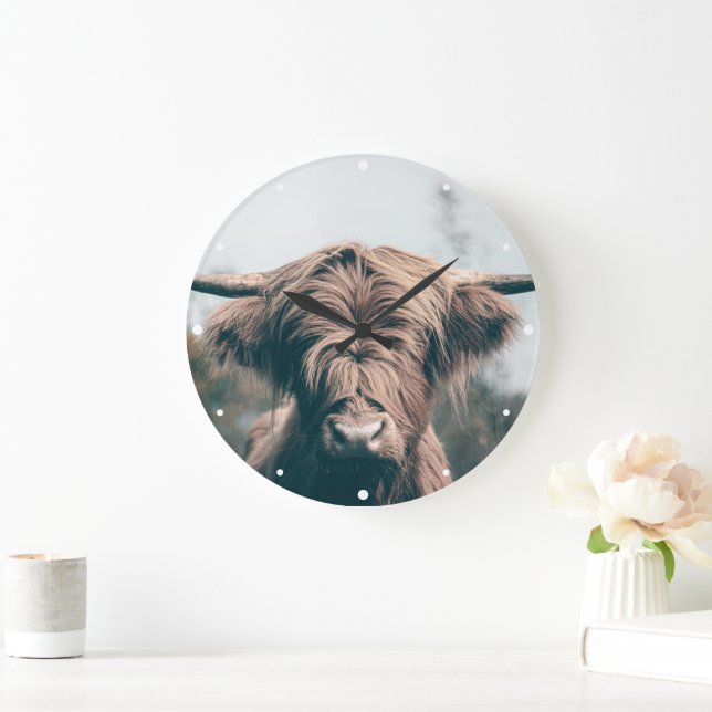 Highland cow portrait large clock (Home)
