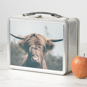 Highland cow portrait metal lunch box