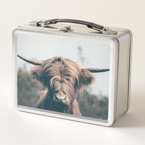 Highland cow portrait metal lunch box