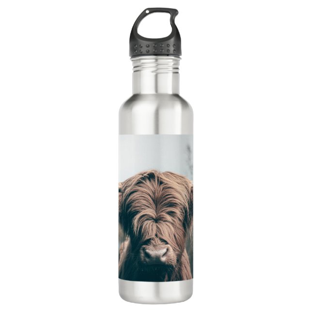 Highland cow portrait stainless steel water bottle (Front)