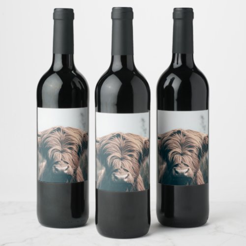 Highland cow portrait wine label