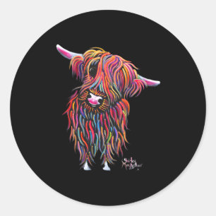 Highland Cow Print Animal Print ' Bolly ' Classic Round Sticker