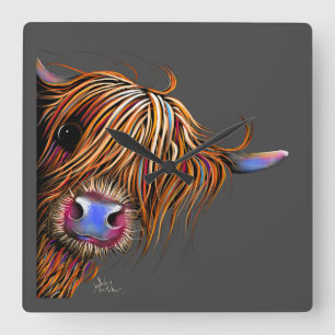 Highland Cow Print Clock SuGaR LuMP oN GReY
