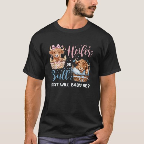 Highland Cow Print Heifer Or Bull Gender Reveal Ba T-Shirt