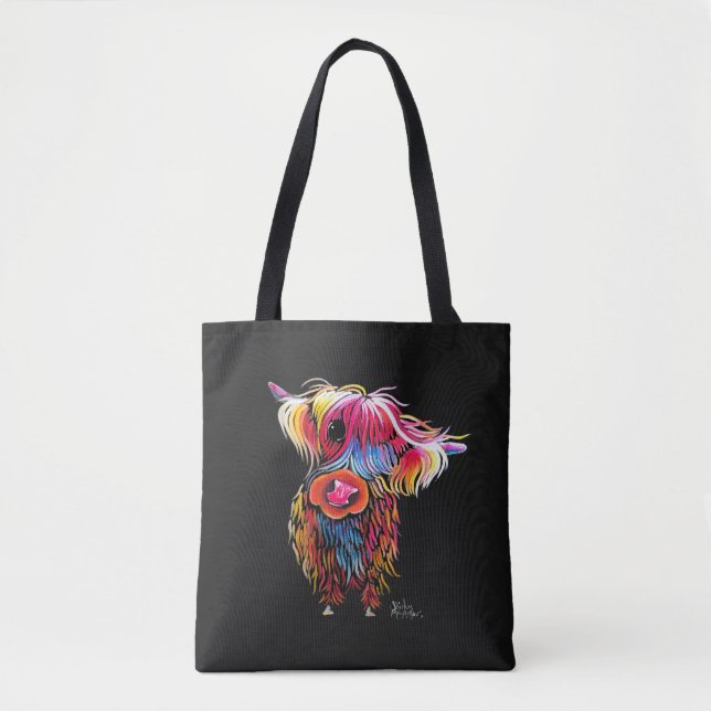 HiGHLaND CoW PRiNT SCoTTiSH ' BLooM ' BY SHiRLeY M Tote Bag (Front)