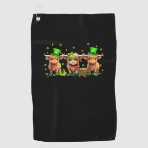 Highland Cow Print St Patricks Day Shamrock Irish Golf Towel