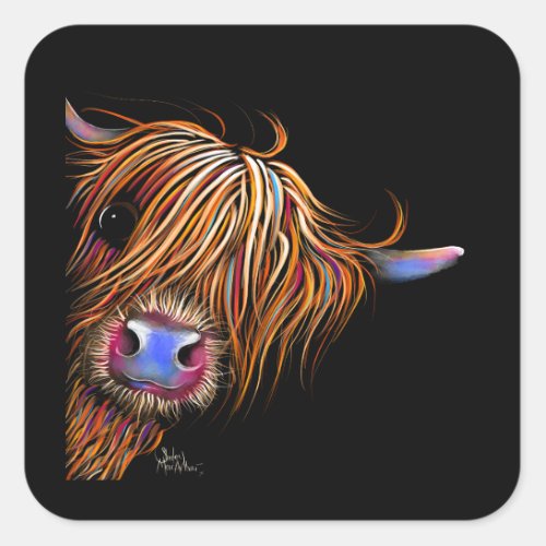 Highland Cow Print Stickers SuGaR LuMP oN BLaCK 