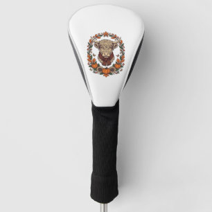 Highland Cow Pumpkin Vintage Engraving Fall Shirt Golf Head Cover