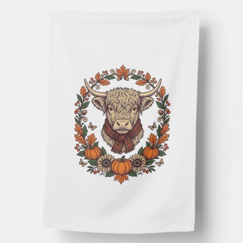 Highland Cow Pumpkin Vintage Engraving Fall Shirt House Flag