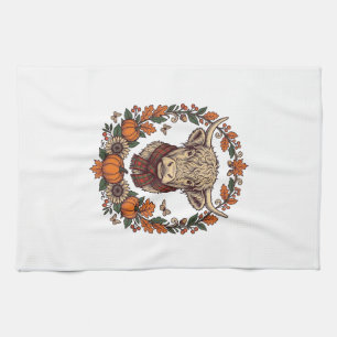 Highland Cow Pumpkin Vintage Engraving Fall Shirt Kitchen Towel