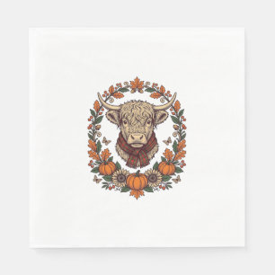 Highland Cow Pumpkin Vintage Engraving Fall Shirt Napkins