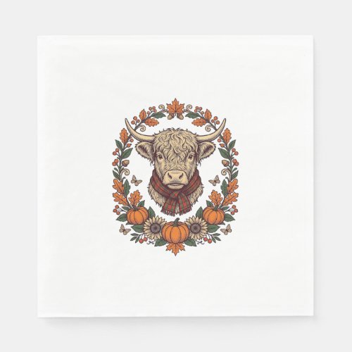 Highland Cow Pumpkin Vintage Engraving Fall Shirt Napkins