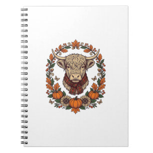 Highland Cow Pumpkin Vintage Engraving Fall Shirt Notebook