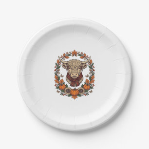 Highland Cow Pumpkin Vintage Engraving Fall Shirt Paper Plates