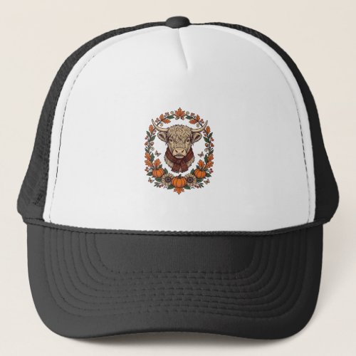 Highland Cow Pumpkin Vintage Engraving Fall Shirt Trucker Hat