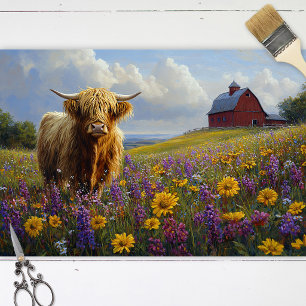 Highland Cow Purple Yellow Wildflowers Decoupage Tissue Paper