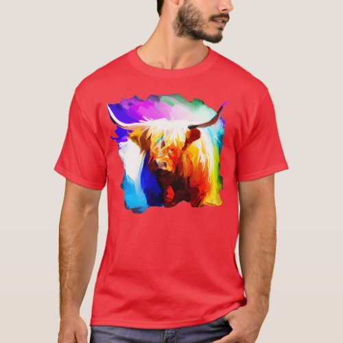 Highland Cow Rainbow Painting T_Shirt