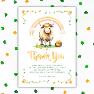 Highland Cow Rainbow St Patricks Day Birthday Thank You Card