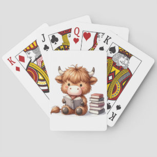 Highland Cow Reading Books Poker Cards