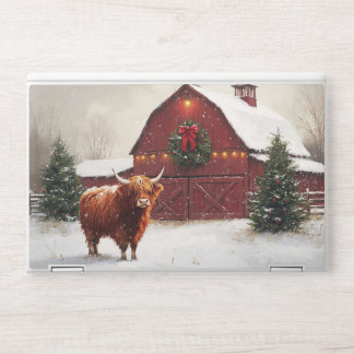 Highland Cow Red Barn Christmas Wreath HP Laptop Skin