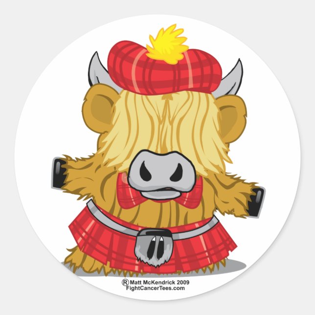 Highland Cow Red Kilt Classic Round Sticker (Front)