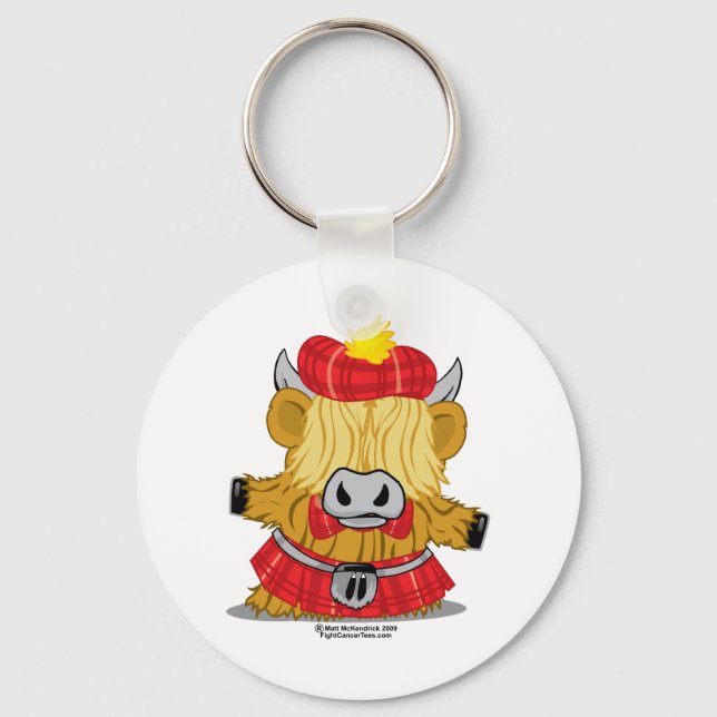 Highland Cow Red Kilt Keychain (Front)