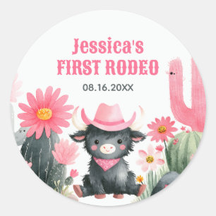 Highland Cow Rodeo Western Kids' First Birthday Classic Round Sticker