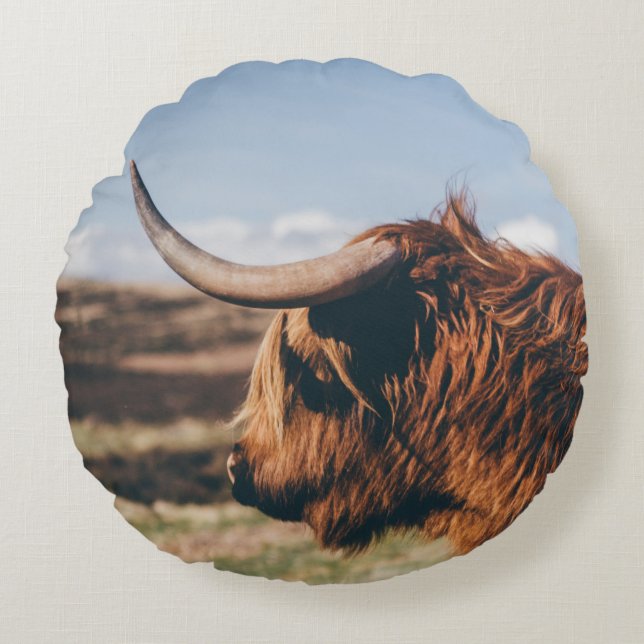 HIGHLAND COW ROUND PILLOW (Front)