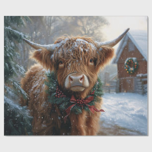 Highland Cow Rustic Barnyard Christmas Decoupage Wrapping Paper