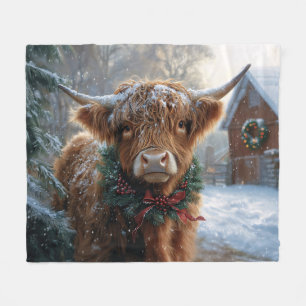 Highland Cow Rustic Barnyard Christmas Fleece Blanket