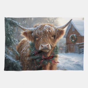 Highland Cow Rustic Barnyard Christmas Kitchen Towel