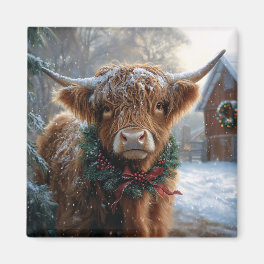 Highland Cow Rustic Barnyard Christmas Magnet