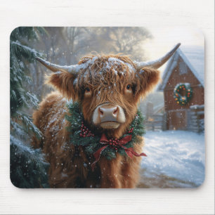 Highland Cow Rustic Barnyard Christmas Mouse Pad