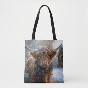 Highland Cow Rustic Barnyard Christmas Tote Bag