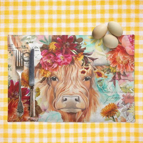 Highland Cow Rustic Boho Farmhouse  Cloth Placemat