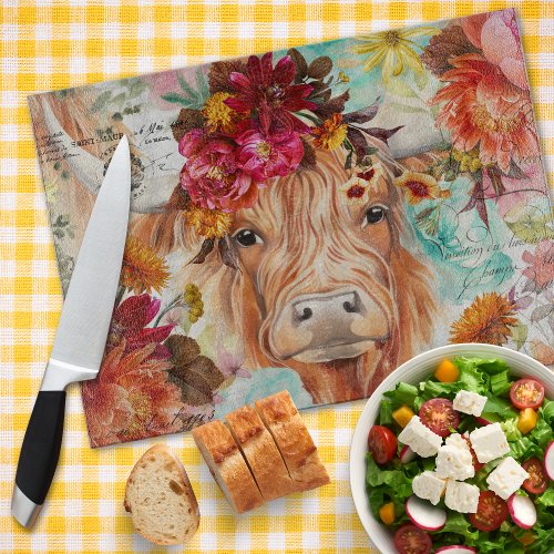 Highland Cow Rustic Boho Farmhouse Cutting Board