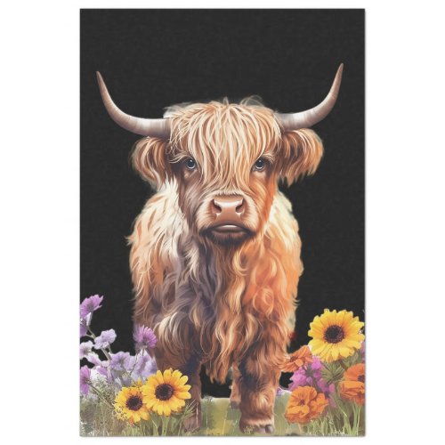 Highland Cow Rustic Floral Garden Decoupage Tissue Paper