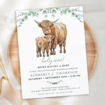 Highland Cow Sage Boho Greenery Baby Shower Invitation Postcard