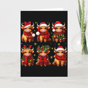 Highland Cow Santa Christmas Lights Funny Xmas Ani Card
