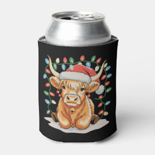 Highland Cow Santa Christmas Xmas Holiday Can Cooler