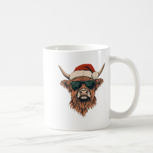 Highland Cow Santa Hat Funny Cute Animal Farmer Ch Coffee Mug (Right)