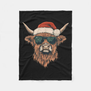 Highland Cow Santa Hat Funny Cute Animal Farmer Ch Fleece Blanket