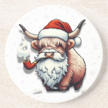 Highland Cow Santa with Snowflakes - Rustic Decor