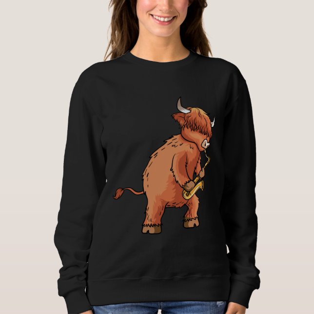 Highland Cow Saxophone Music Sweatshirt (Front)