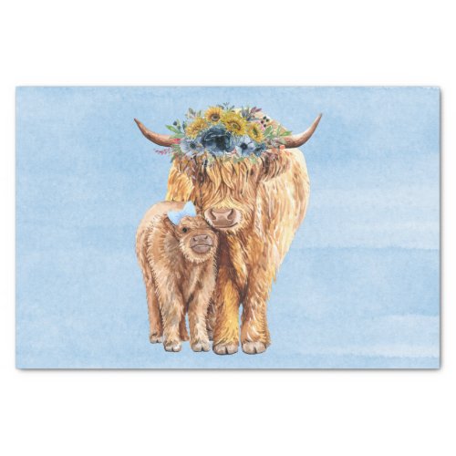 Highland Cow Scotland Blue Mama Baby Calf Tissue Paper