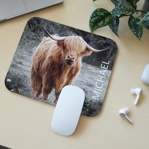 Highland Cow Scotland Personalized name Mouse Pad